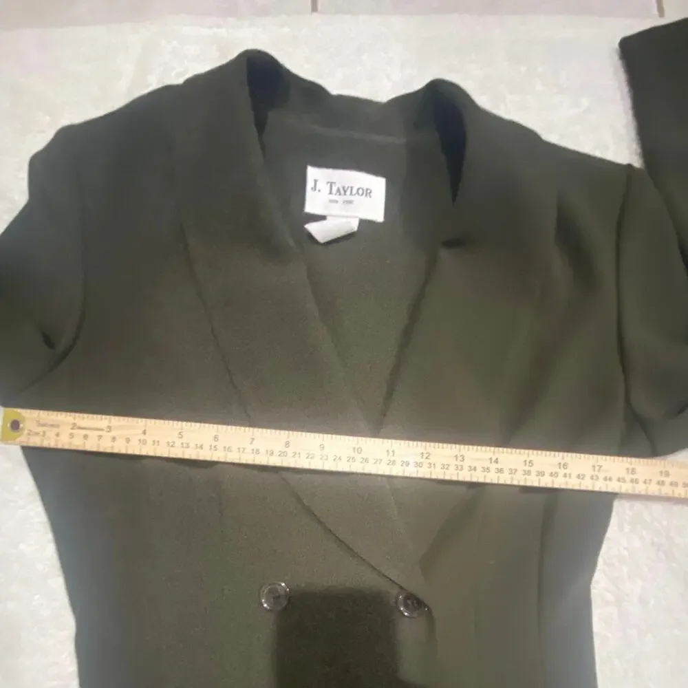 J. Taylor New York Olive Green Double Breasted Blazer Dress Long Sleeve Midi